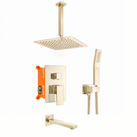 Robinet de Douche Pluie en Laiton Doré et Acier Inoxydable avec Valve Céramique Polie, Ensemble de Douche Jet Luxe Léger pour Appartement