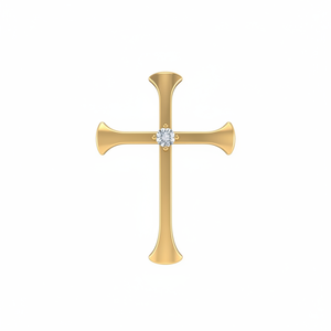 14K Yellow Gold Real Round Solitaire Diamond <b>Cross</b> Pendant Without <b>Chain</b> - Product Image 2