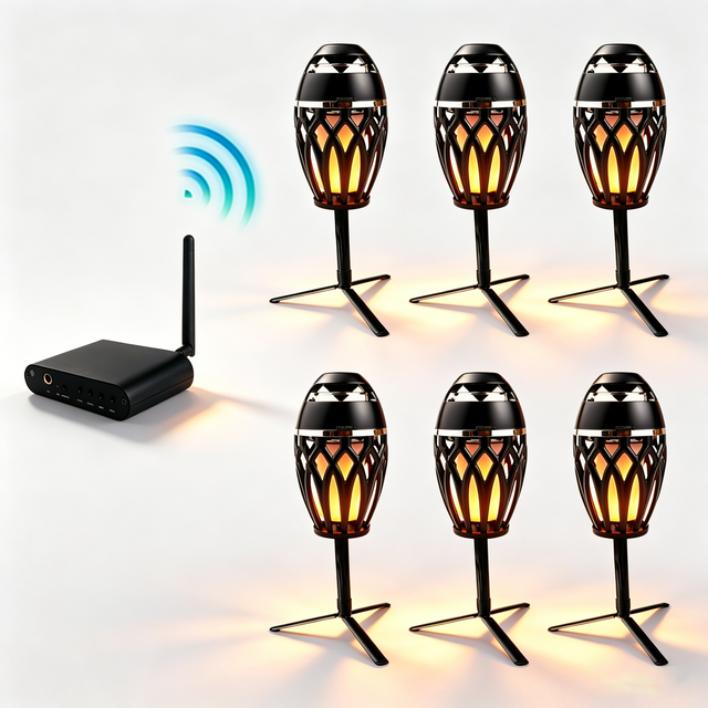 Outdoor Wireless Networking LED Flame Torch Speaker Multi-Sync Wireless System One-to-Many Patio Speaker for Camping