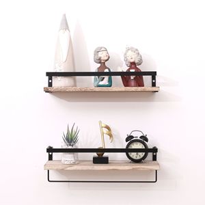 Yuka Wooden Wall <b>Shelf</b> 2 Tier Metal Bracket Storage <b>Rack</b> For Bathroom Kitchen Living Room - Product Image 3
