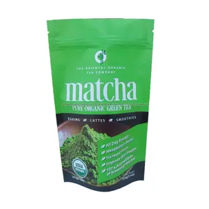 100 g 250 g 500 g 1 kg Stand Up Pochette de poudre de thé vert matcha biologique Sac d'emballage en plastique matcha de la plus haute qualité