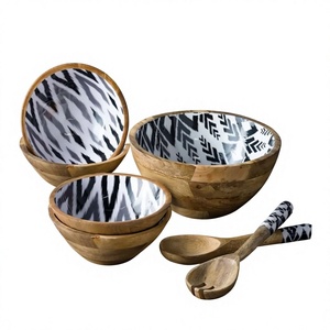 Tazón de Madera Ecológico Hecho a Mano con Revestimiento Cerámico, Diseño Clásico Wabi Sabi, Apto para Lavavajillas y Duradero, para Servir Comida en Fiestas - Product Image 4