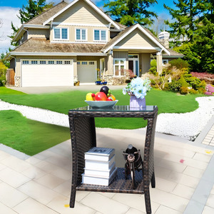 Outdoor Patio <b>Coffee</b> <b>Table</b> with Clear Tempered Glass Top for Garden Decking - Product Image 1