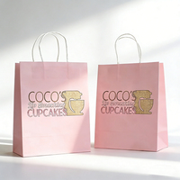 Sacs de shopping en papier kraft rose avec poignées, personnalisables avec logo, recyclables, pour vêtements et cadeaux, vente en gros
