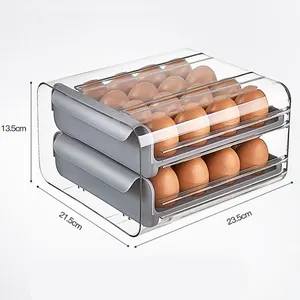 2 Layers Plastic Egg Storage Box Rolling Kitchen Organizer Tray For Refrigeration Food Storage Container