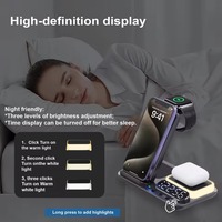 Support de chargeur de téléphone sans fil multifonction 5 en 1 avec horloge, alarme, lumière LED, station de charge rapide pour téléphone, écouteurs, montre