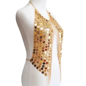 Festival clubbing party sparkly Sequin Coin Top Bra Necklace Body Chain Sequins for Women and Girls