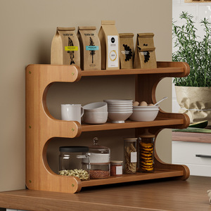 Desktop Shelving Unit 4 Layers Wood Storage Rack Office Organizer Home <b>Desk</b> Bookshelf Multipurpose Standing Type - Product Image 2