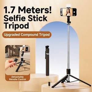 Trípode Extensible de 1.7M con Luz LED de Relleno, Control Remoto Inalámbrico y Soporte <span class=keywords><strong>para</strong></span> Teléfono <span class=keywords><strong>para</strong></span> Transmisiones en Vivo y Vlogs - Product Image 3