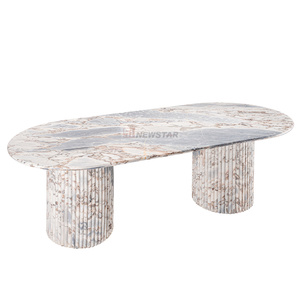 <span class=keywords><strong>Table</strong></span> à manger en marbre <span class=keywords><strong>de</strong></span> luxe, meuble <span class=keywords><strong>de</strong></span> maison, pieds côtelés en marbre <span class=keywords><strong>gris</strong></span> poli, pierre naturelle, <span class=keywords><strong>table</strong></span> à manger italienne, tendance 2023 - Product Image 3