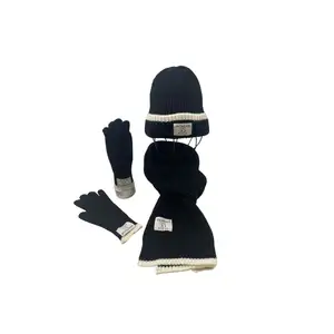 ชุดผ้าพันคอและถุงมือ3ชิ้นสำหรับผู้หญิงผู้ชายหมวกถักให้ความอบอุ่นในฤดูหนาวโลโก้ตามสั่ง100% อะคริลิค