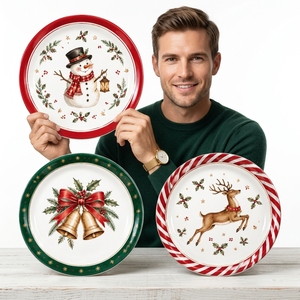 Assiettes de Noël, <span class=keywords><strong>vaisselle</strong></span> de fête avec motifs Père Noël, sapin de Noël, cloche et rennes <span class=keywords><strong>pour</strong></span> des dîners festifs - Product Image 4