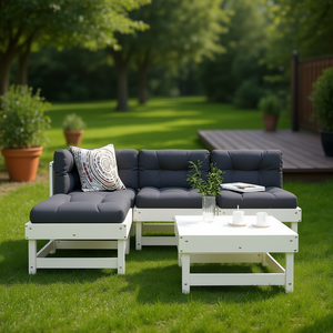 Ensemble de salon de jardin blanc anthracite 4 places, mobilier d'extérieur, design contemporain en bois massif - Product Image 2