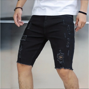 <span class=keywords><strong>Pantalones</strong></span> vaqueros para hombre con estampado completo bordado y logotipo personalizado <span class=keywords><strong>Pantalones</strong></span> <span class=keywords><strong>cortos</strong></span> vaqueros elásticos con agujeros <span class=keywords><strong>rotos</strong></span> - Product Image 1