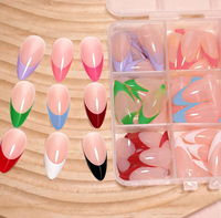 9Grids 216 pièces Faux ongles à presser French Manucure courts forme amande couleur nude avec pointes colorées, réutilisables en acrylique