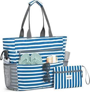 Échantillon gratuit, vente d'usine, sac en toile de plage personnalisé pas cher, sac en toile de coton, sac fourre-tout, sac à fermeture éclair, design géométrique - Product Image 5