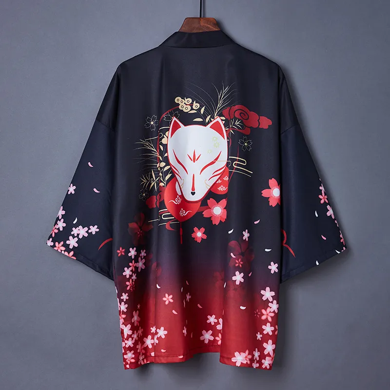 Kimono noir Cardigan femmes hommes japonais Obi mâle Yukata hommes Haori japonais vague carpe imprimé manteau traditionnel japon vêtements