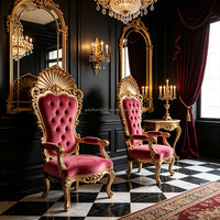 Fauteuil de salon de luxe français en bois massif à dossier haut, en velours rouge, mobilier de salon de style européen, fauteuil en bois sculpté