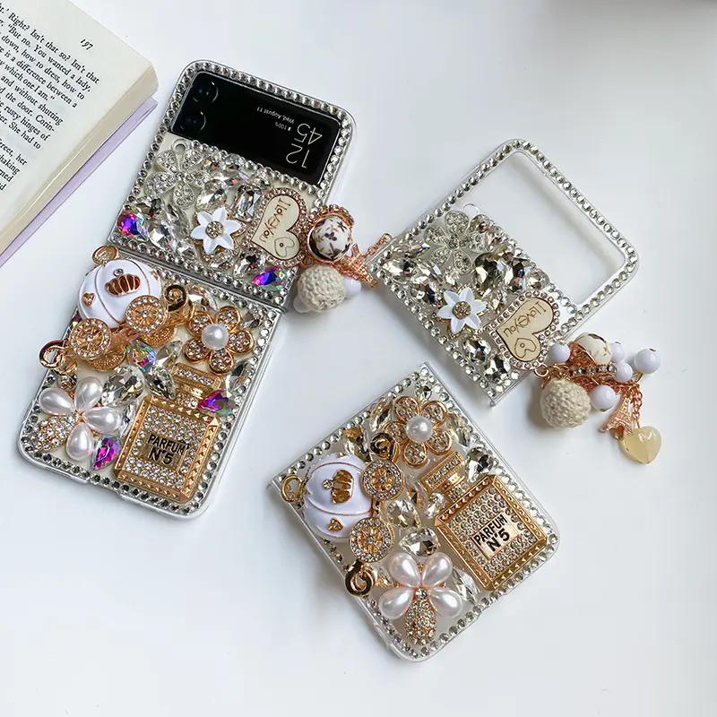 Pumpkin Car Mobile Phone Case for Samsung fold3 Luxury Full Diamond Love Pendant Fold2 Perfume Bottle Protective Cover