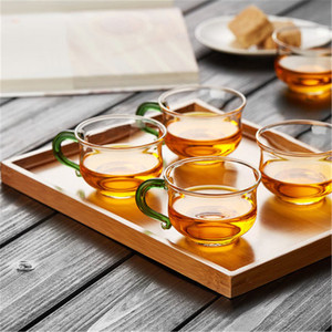 Tazza in Vetro Resistente alle Alte Temperature <span class=keywords><strong>da</strong></span> 130ml, Piccola Tazza <span class=keywords><strong>da</strong></span> Tè Trasparente con Manico Verde - Product Image 3