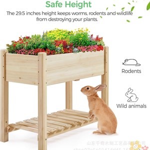 Jardinera elevada de madera de 2 niveles con estante de almacenamiento para plantar flores en exteriores - Product Image 3