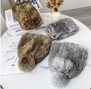 YR752 accepter la fabrication personnalisée de qualité supérieure <span class=keywords><strong>tricoté</strong></span> à la <span class=keywords><strong>main</strong></span> avec un ensemble de foulard et de chapeau en fourrure de lapin véritable élastique - Product Image 6