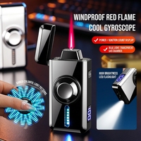 Briquet à cigares multifonctionnel avec logo, flamme unique rouge, coupe-vent, gyroscope lumineux