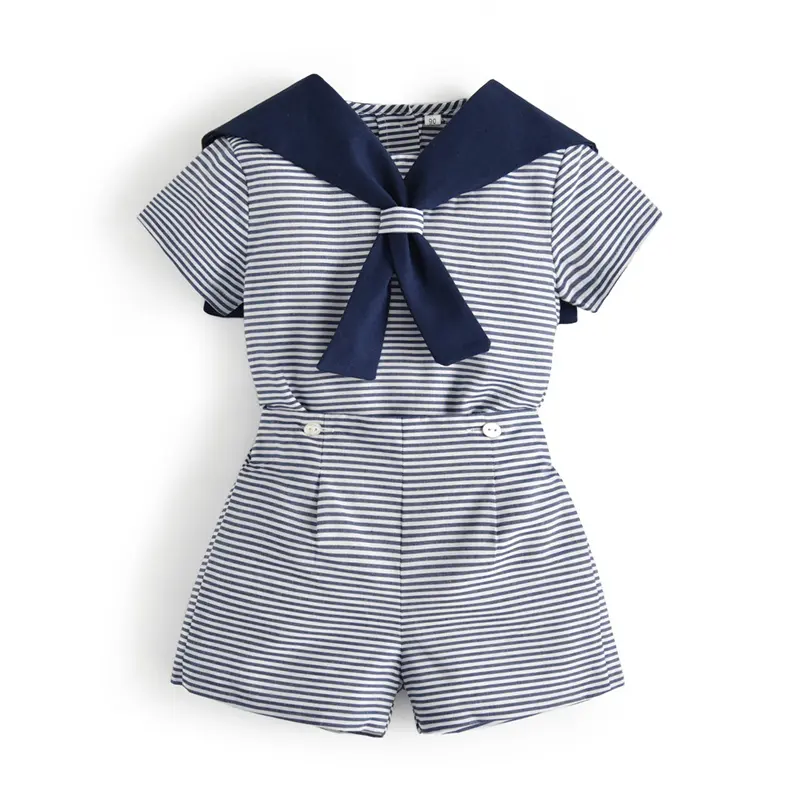 Kids Spansih Clothes Boys Sailor Striped Clothes Set Girls Boutique Dress Summer 2020 Children Brother Sister Matching Clothing