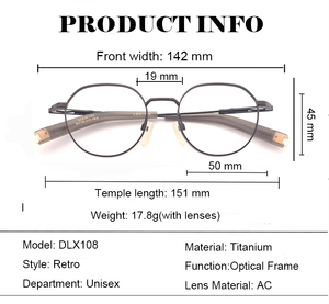 DLX108 Classic Pure Titanium Full Frame Retro Art Eyeglasses Moda Diamond Anti-Blue Light Patrón sólido para hombres <span class=keywords><strong>y</strong></span> mujeres - Product Image 2