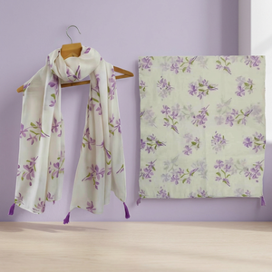 Traditional Ethnic Floral Poly Linen Scarf - Fringed Tassel <b>Shawl</b> & Breathable Daily Wear <b>Wrap</b> - Product Image 1