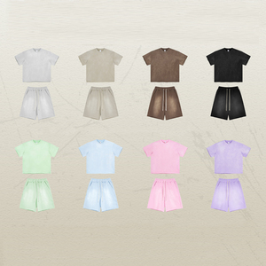 Ensemble de t-shirt et short en coton 100% tricoté surdimensionné vintage délavé à l'acide de haute qualité pour hommes - Product Image 1