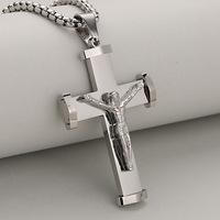 Collier religieux MECYLIFE avec croix, pendentif croix de Jésus, bijoux chrétiens en acier inoxydable, pendentif crucifix