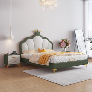 Lit enfant princesse, taille complète, rembourré, avec rangement, en cuir, design minimaliste pour chambre d'enfant - Product Image 5