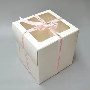 कस्टम लोगो थोक 8 इंच 12x12 10x10x5 सफेद बेकरी केक उपहार मुद्रण पेस्ट्री पैकिंग संभाल के साथ कागज बॉक्स