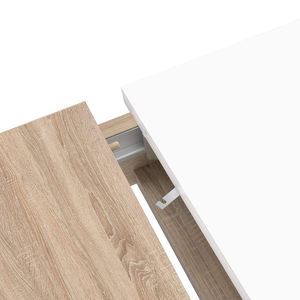 <span class=keywords><strong>Table</strong></span> à manger extensible au design moderne 160 cm Plateau laqué <span class=keywords><strong>blanc</strong></span> et base en bois naturel - Product Image 5