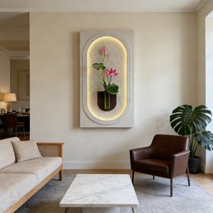 Pintura Decorativa de Relieve Geométrico 3D Hecha a Mano al por Mayor, Pintura Decorativa para Porche, Pintura de Piedra Arenisca con Motivos Vegetales, Decoración del Hogar, Arte Mural Personalizado - Product Image 2