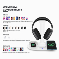 Station de charge sans fil 4 en 1 avec support pour écouteurs, chargeur rapide 15W pour iPhone, Watch, AirPods, station d'accueil de bureau