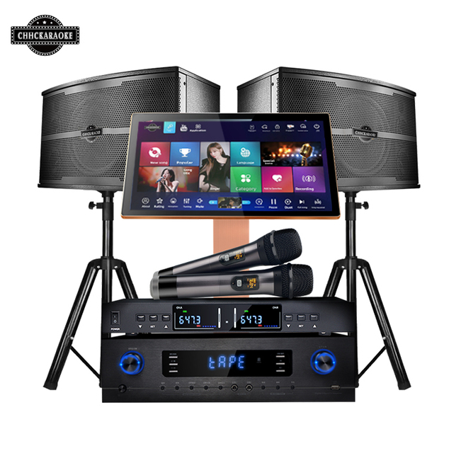 19.5 Inch Touch Screen Music Player Karaoke Machine Family Jukebox 550W Amplifier Speaker 2T Hard Disk 2 Wireless Microphones