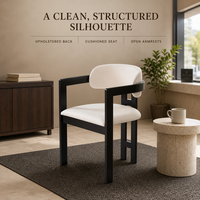 Fauteuil à cadre noir avec assise et dossier rembourrés crème pour la restauration, les hôtels, les salons, collection de meubles d'intérieur