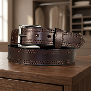 Genuine Leather <b>Belt</b> Cow Hide Solid Color Pin <b>Buckle</b> Rectangular <b>Silver</b> Formal Style Durable 2.5 Inches Width - Product Image 4