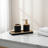 Ensemble d'accessoires de salle de bain noir mat OEM ODM personnalisé en résine, distributeur de savon, porte-brosse à dents, porte-savon, décoration pour hôtel et maison