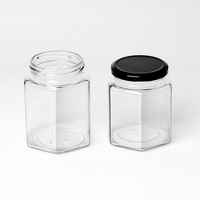 Vente en gros Pot de confiture Pot de miel 45ml 100ml 180ml 280ml 380ml 500ml 730ml Bouteille hexagonale en verre Pot alimentaire