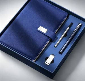 Ensemble de papeterie de luxe personnalisé en cuir PU A5, carnet de notes et stylo, cadeau promotionnel pour entreprise, agenda avec clé USB - Product Image 4