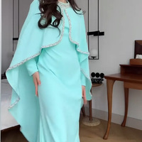 Robe Abaya Maxi Deux Pièces Rose Ornée de Diamants, Style Cape, pour Femmes Musulmanes, Coupe Ample et Modeste, Robe de Soirée Fluide de Luxe, Vente en Gros