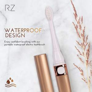 Brosse à dents électrique portable Rachel <span class=keywords><strong>Zoe</strong></span> pour adultes, fonctionne sur piles, compacte, étanche, housse de voyage incluse, 2 têtes de brosse amovibles incluses - Product Image 3