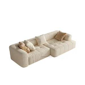Divano da soggiorno moderno per la casa Set mobili in lino bianco piuma crema tessuto Beige divani componibili ad angolo a forma di l divano componibile