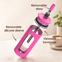 Gobelets réutilisables en verre de 20 oz pour café glacé avec couvercle en bambou, manchon en silicone amovible, bouteille en verre de qualité alimentaire avec paille