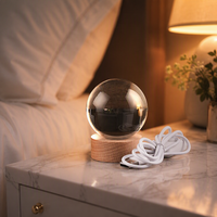 Boîte cadeau, emballage de boule de cristal K9 transparente de 6 cm et 8 cm, sphère en verre solide avec base en bois et LED