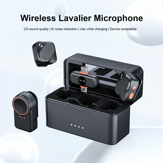 Wireless Lavalier Microphone Omnidirectional Noise Reduction Lightweight Portable Mic for Smartphones