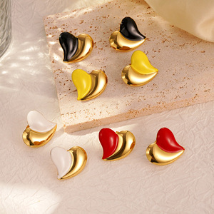 18K PVD Gold Plated Stainless Steel Heart Shape Colorful Enamel <b>Stud</b> <b>Earrings</b> for Women | Waterproof,Hypoallergenic & Non-Fading - Product Image 5